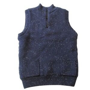 Kids Navy Blue‎ Speckled Knit Vest Cotton Nylon Lined Zipper Vest Size M